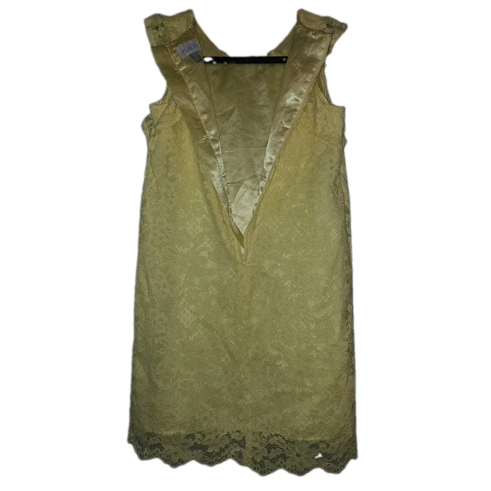 Childrens Place Floral Lace Shift Dress Girls 14 Yellow Layered Short Sleeve